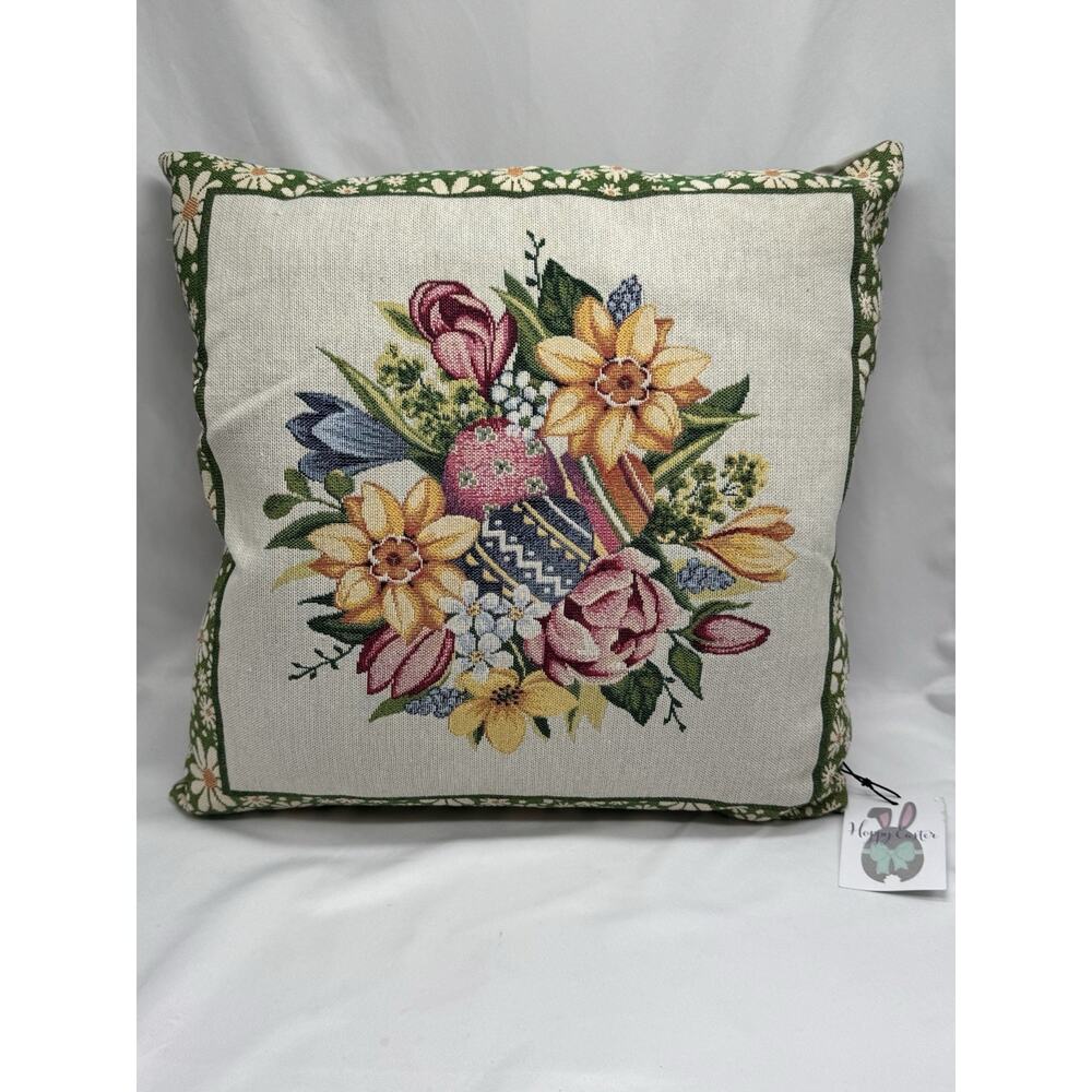 Caldeira Pillow Floral Tapestry United Kingdom NWT Spring Easter 16” Square